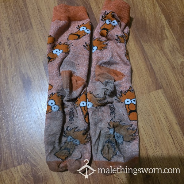 Work Worn, Dirty Calf-Length Orange Graphic Socks