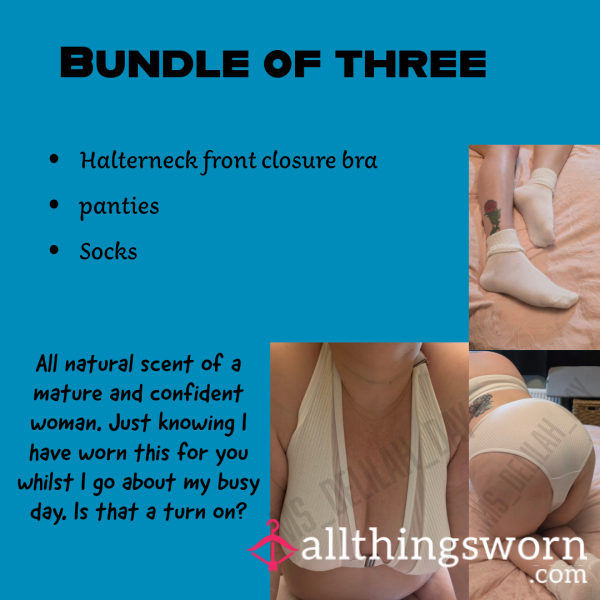 THREE IN ONE😲 BRA💋PANTIES💋SOCKS💋 NOT TO BE MISSED💜