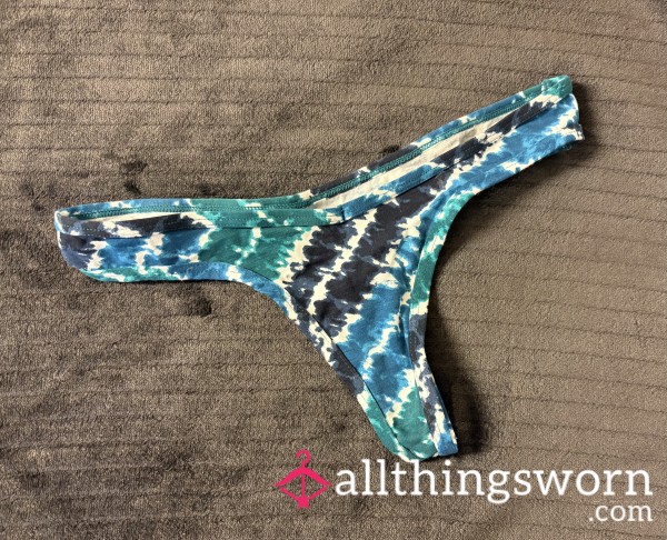 Tie-Dye Patterned Low-Rise Thong, XS
