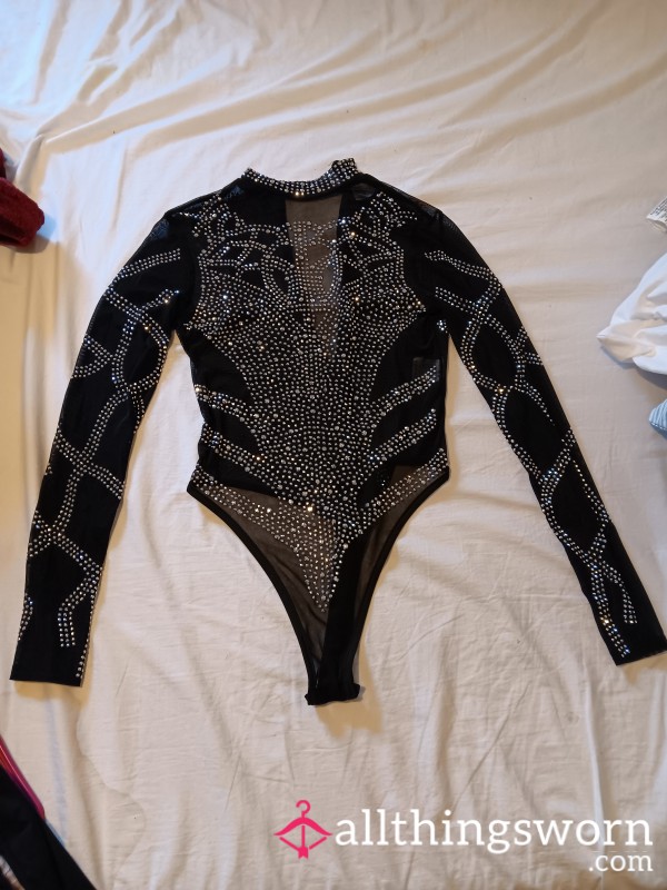 Tight Bedazzled Black Bodysuit