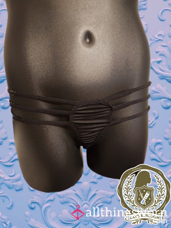 🎀 Tight Fit Trouble | Black Strappy Micro Panty With Red Bow (One Size)