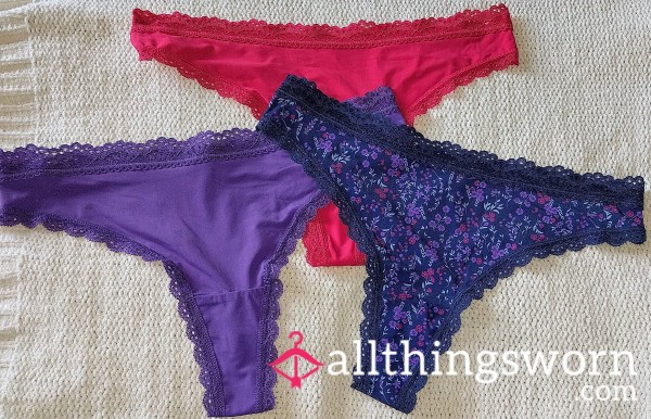 💜Tight Size 10 Thongs, Lace Trim, Cotton Gusset💜