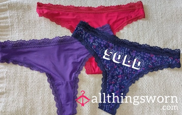 💜Tight Size 10 Thongs, Lace Trim, Cotton Gusset💜