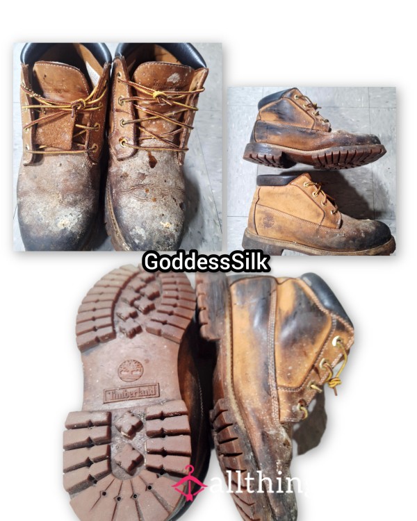 🔥 Timberland Filthy Worn Boots 🥾-Size 12  Alpha Black King & Ebony Goddess Silk 🔥 2 Flithly Cotton White Socks Included