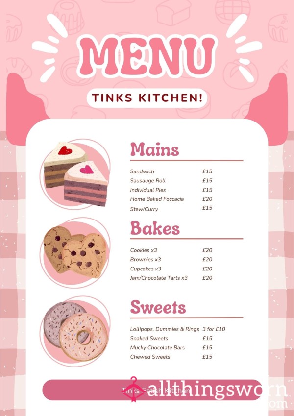 Tinks Fetish Food Menu🧁🍪