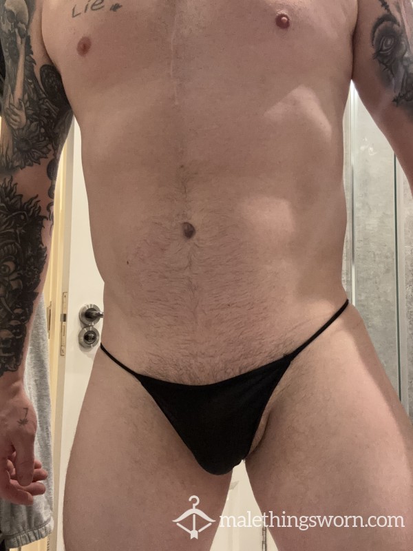 Tiny Black Nylon Thong