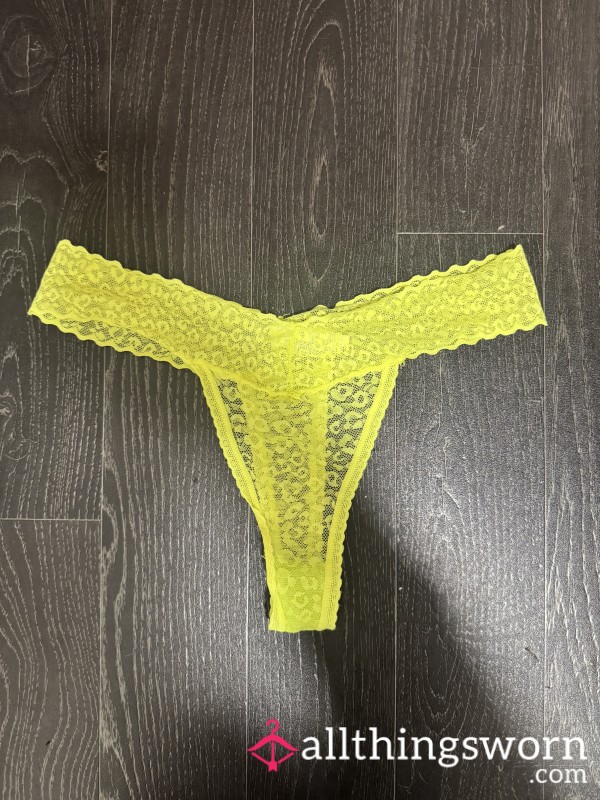 Tiny Bright Yellow Lace Thong With Cotton Gusset (24hr Wear)