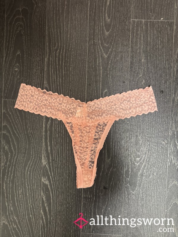 Tiny Dusty Pink Lace Thong With Cotton Gusset (24hr Wear)