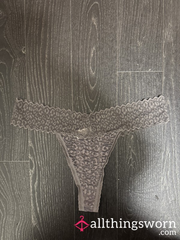 Tiny Grey Lace Thong With Cotton Gusset (24hr Wear)