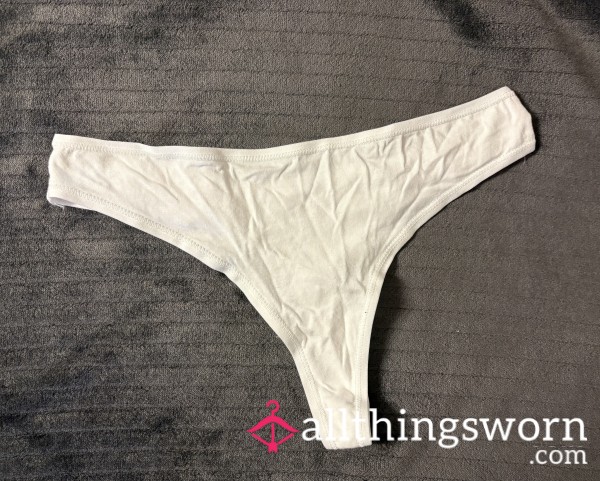 Tiny High Rise White Cheeky Thong, Size XS