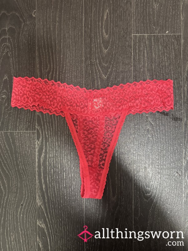 Tiny Hot Pink Lace Thong With Cotton Gusset (24hr Wear)