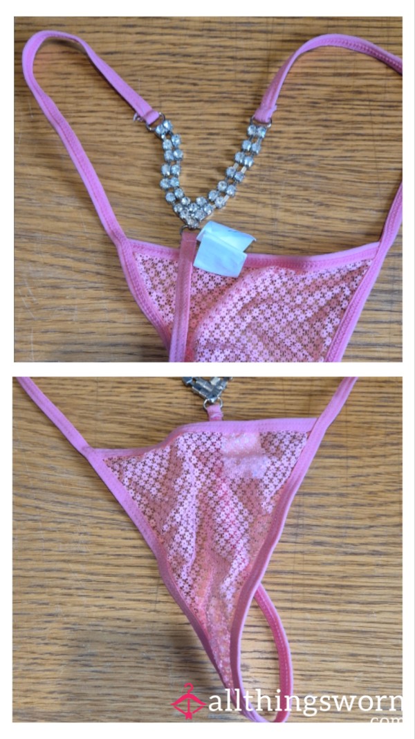 Tiny Pink G String. Shiny Back