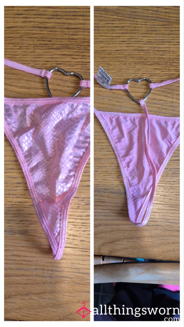Tiny Pink Snake Skin G String. Heart At The Back