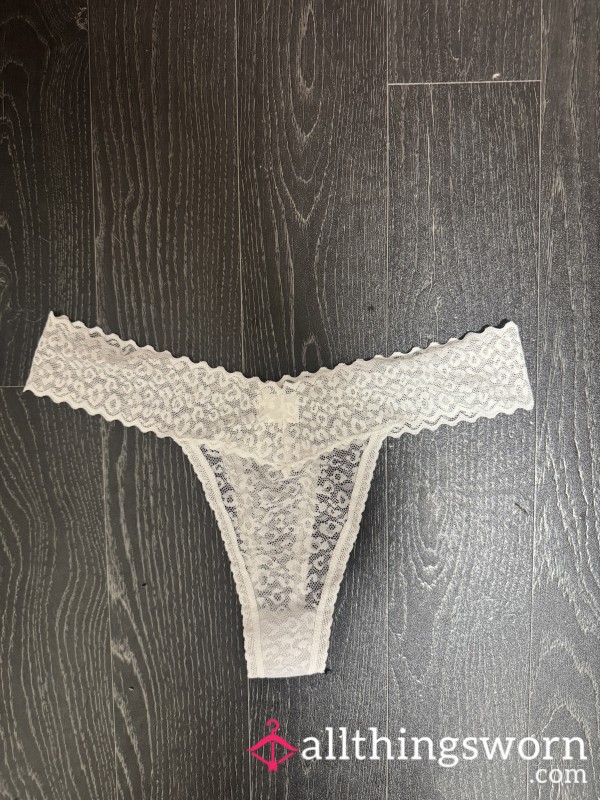 Tiny White Lace Thong With Cotton Gusset (24hr Wear)