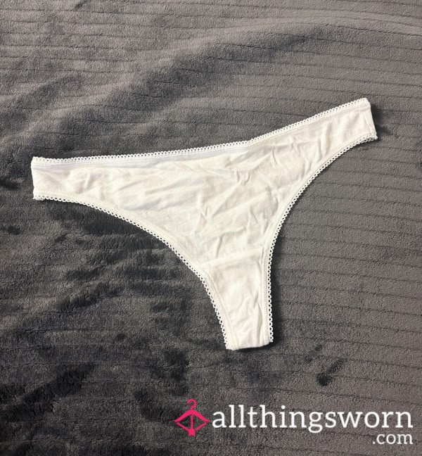 Tiny White Scalloped Thong 2XS