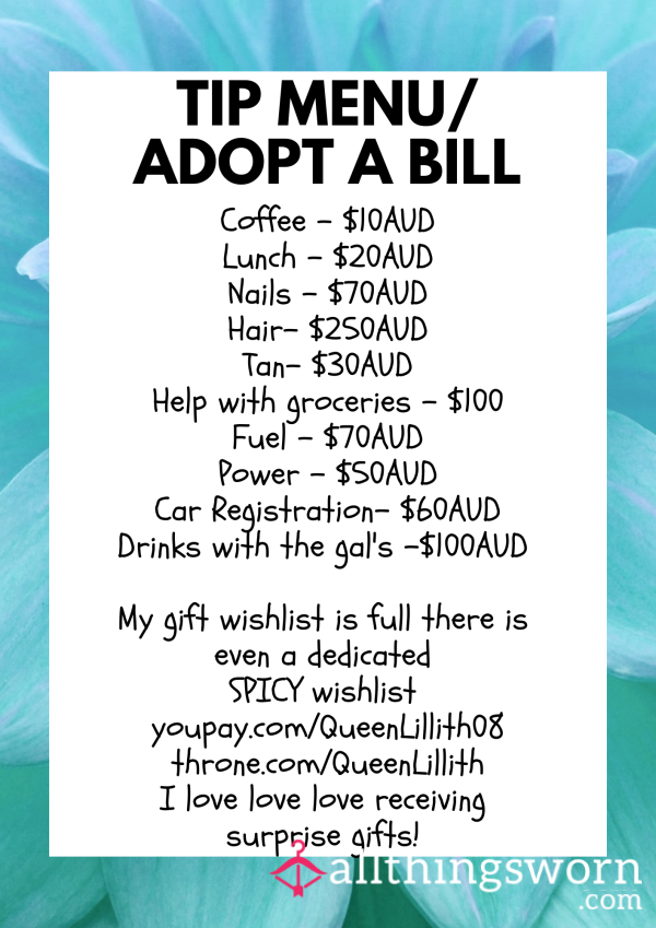 Tip Menu/Adopt A Bill