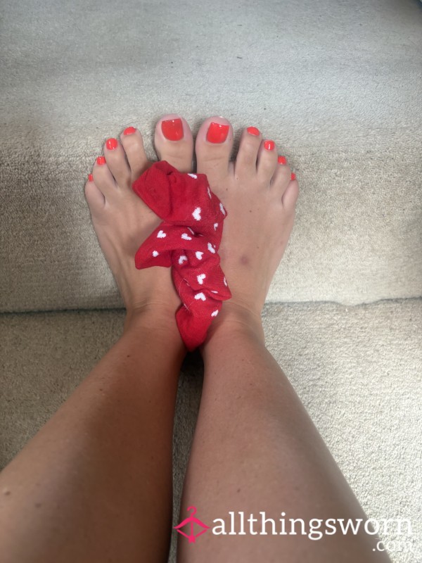 Today’s Cute Little Red N Pink Heart Socks Worn All Day