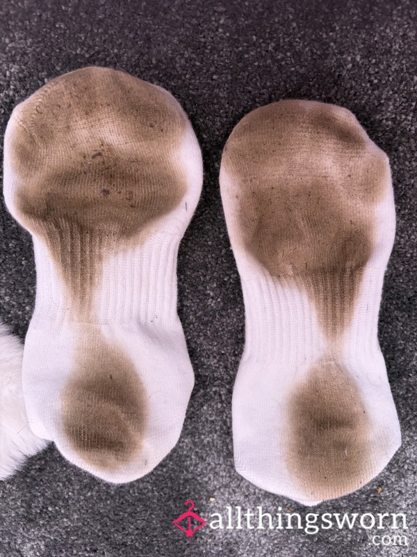 Today’s Work Hot Stinky Wet Was White Trainer Ankle Socks Size 3 Worn By Me All Day