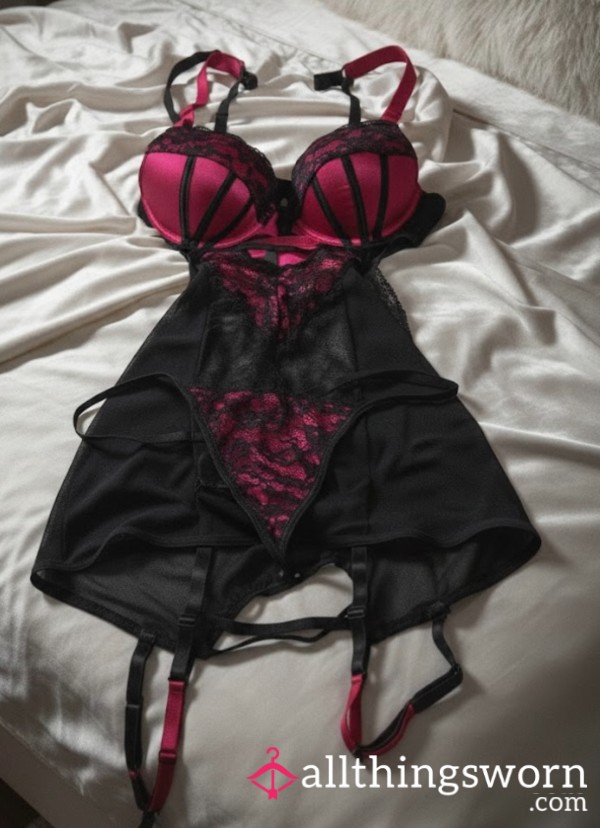 Too Tight Fuchsia Chemise & Thong Set 💕 Worn & Scented