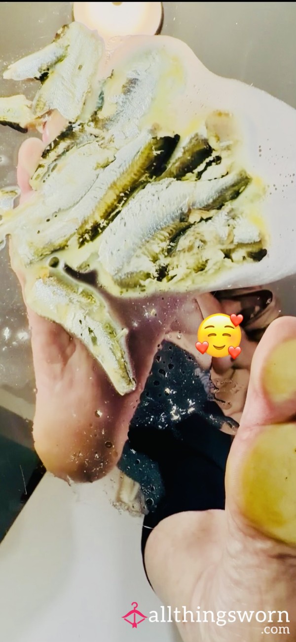 Topless Sardine Barefoot Crush Messy Food Giant  Blonde Under Gla** POV