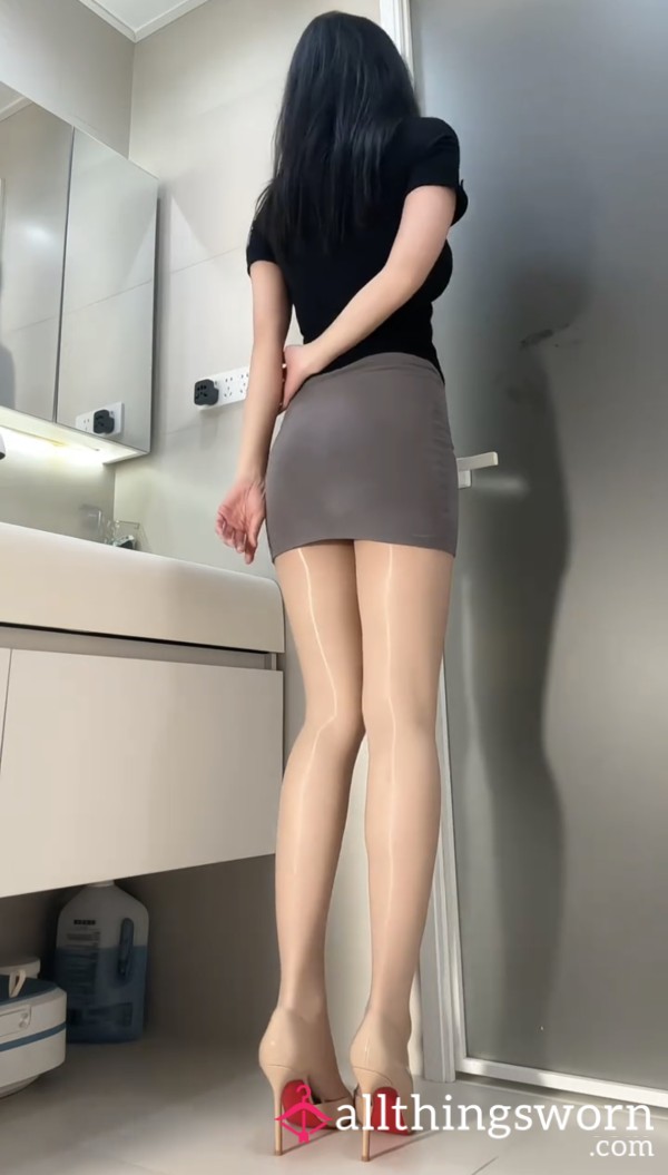 Tracing The Back Seam Of My Nylons All The Way Up To My Skirt... Follow My Finger. 👆🖤