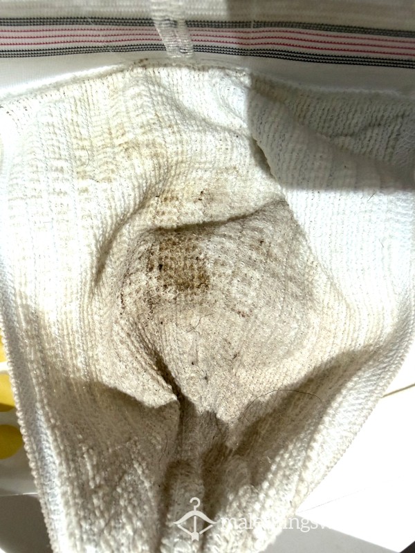 Worn 14 Days With C*m, Sweat & Pi*s Drops Cla**ic Woven White Wide Band Jockstrap (L)