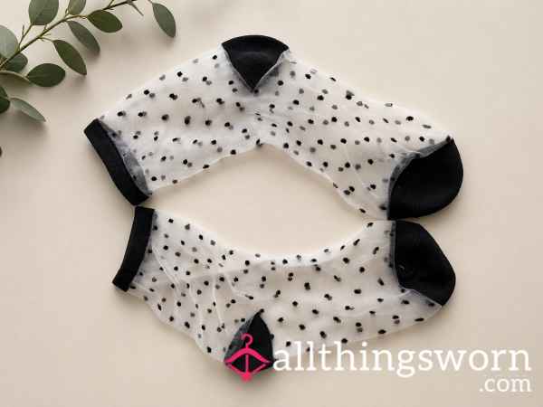 Transparent Socks With Black Polka Dots - See-Through & Stained With My Scent