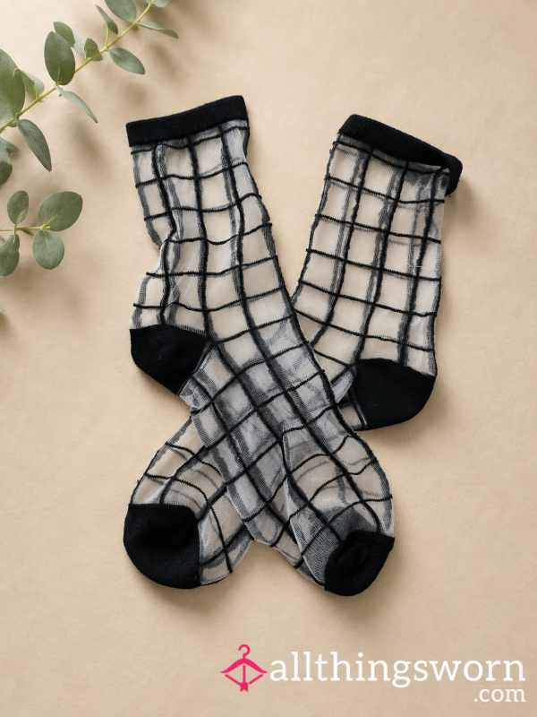 Transparent Socks With Black Squares - See-Through & Stained With My Scent