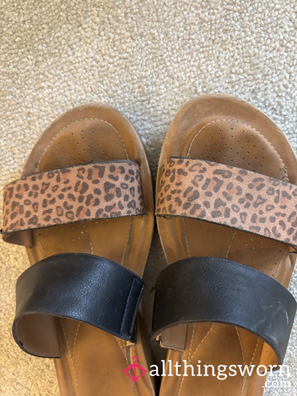 Trashed. Leopard Print Leather Flip Flops