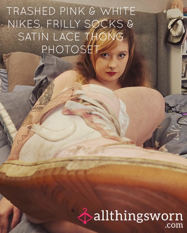 Trashed Nike Shoes Trainers Pink Sneakers Frilly Socks Satin Thong Photoset