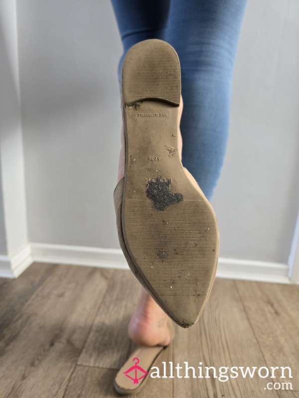 Trashed Pointy Open Back Flats