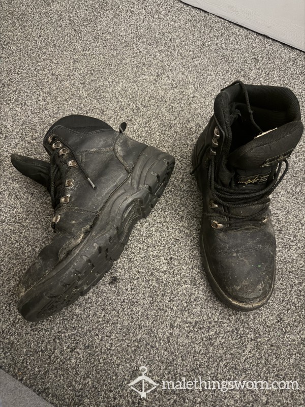 Trashed Well-Worn Black Work Boots