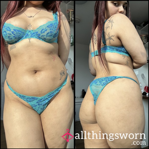 Turquoise Blue Flor*l Lace Lingerie Set 🫶🏼