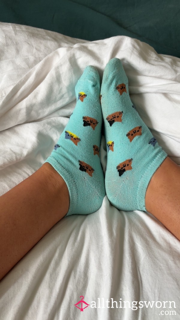 Turquoise Kitty Ankle Socks 🧦