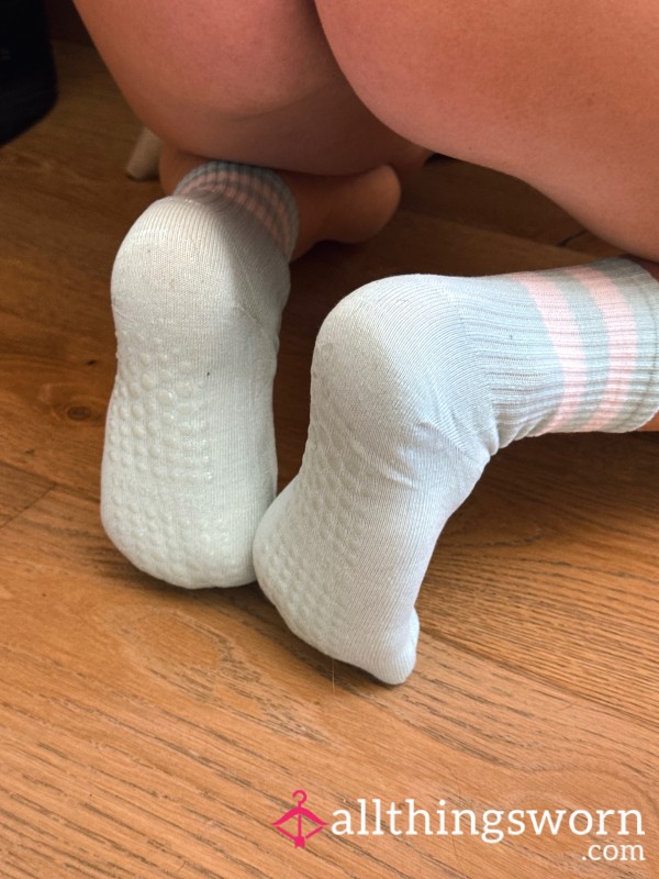 Turquoise Pilates Socks- Worn Through Full Cla** + Day