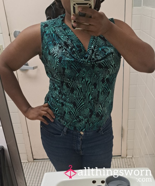 Turquoise Sleeveless Zebra Print Top