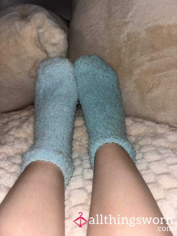 Two Different Shades Of Blue Fluffy Socks