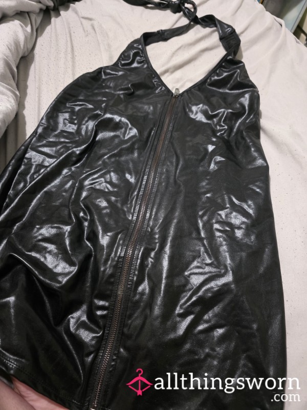 Two Pictures Of Me In My New Leather Dress 🖤