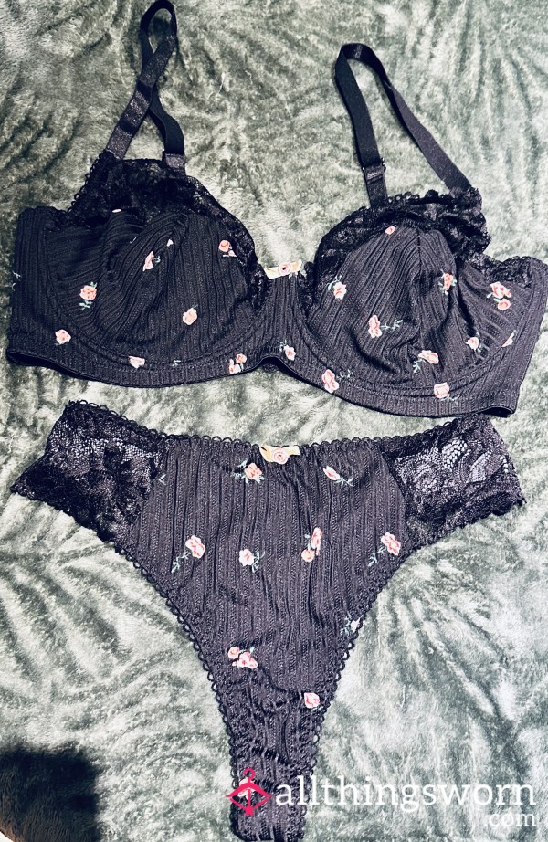 Two Piece Set - Black And Pink Flower Themed - Book Your Custom Made Set Now🫦