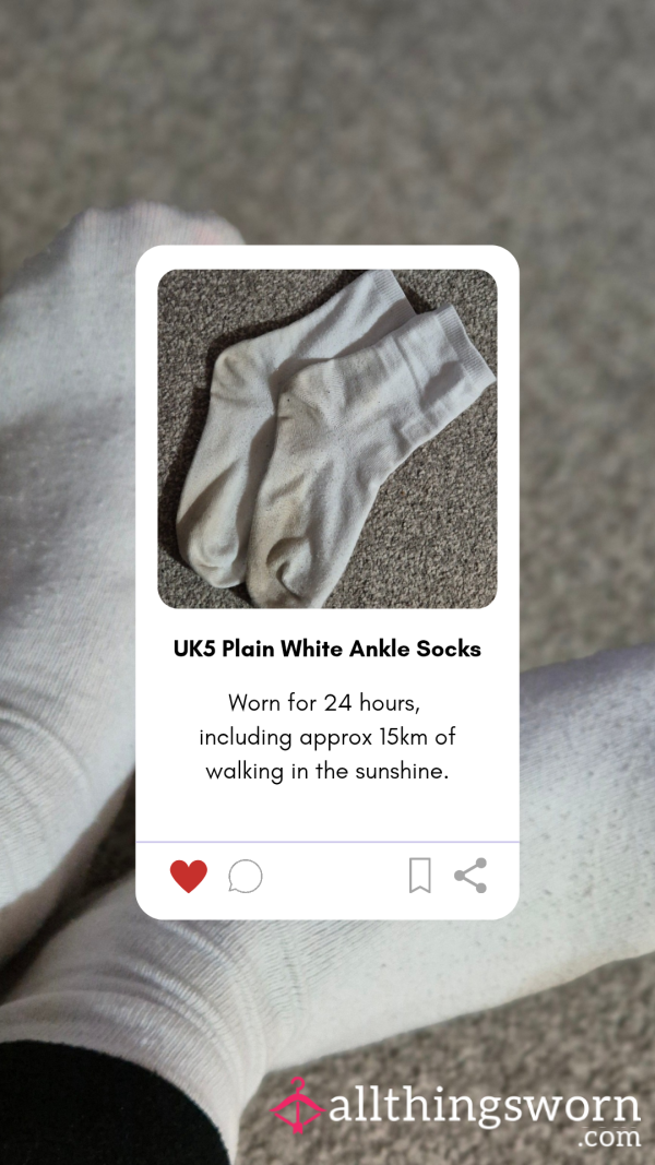 UK 5 Plain White Ankle Socks