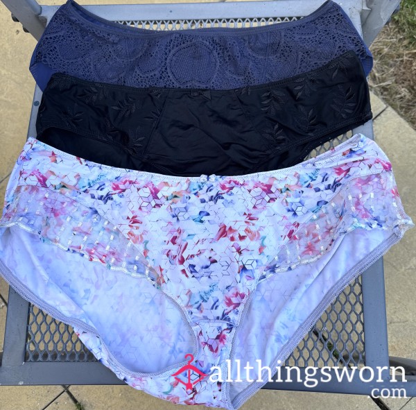 UK Size 16 Spandex Fullback Panties With Lace/ Mesh Detail - Choose From White, Blue Or Black