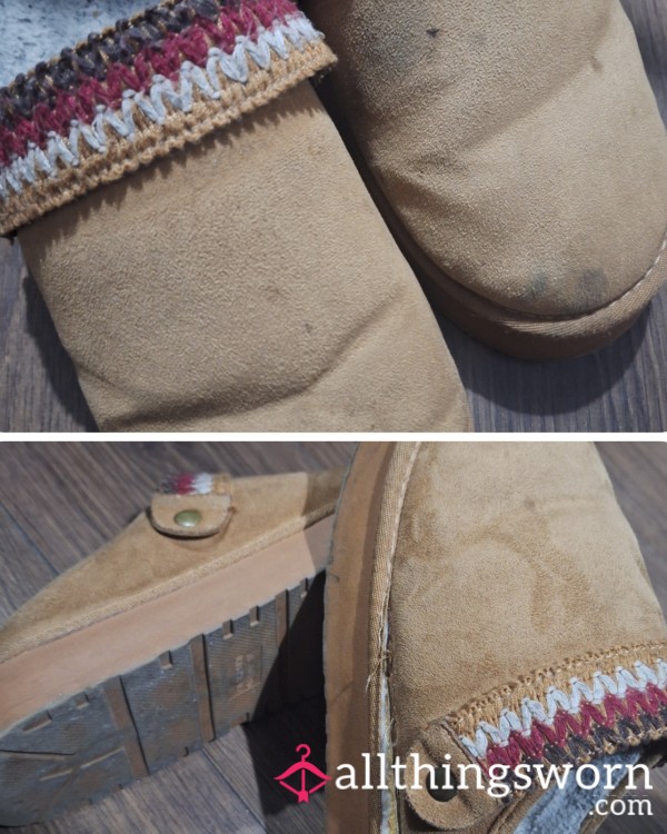 Ultra-Worn Brown Suede Flatform Slippers