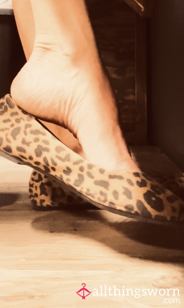 Under My Desk Cheetah Print Flats, Sliding On And Off, Slapping My Heels