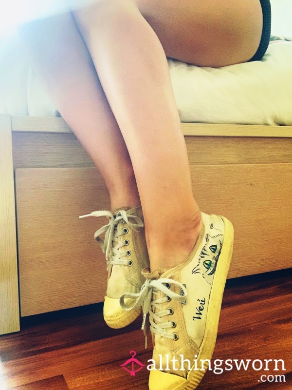 Unique, Hand-drawn, Well Worn Disney Canvas Shoes: We're All Mad Here