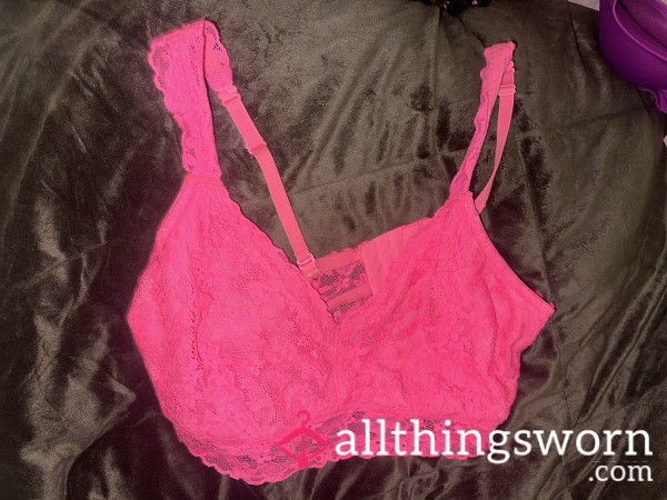 Unlined Hot Pink Lace Bralette With Clasps