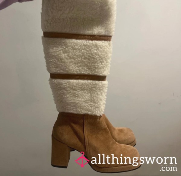 Perfect Condition ( Not Worn) Unreal!!! Rare Red Or Dead Gorgeous Suede Fur Trim Winter Boots UK Size 6 ❄️👱‍♀️