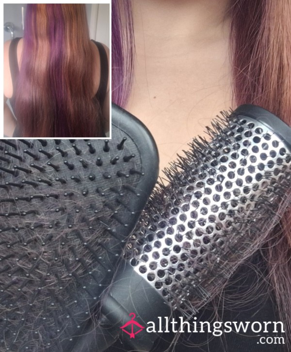 Unwashed Loose Hair From My Brush – Long, Thick, Orange & Purple Strands – Intimate Connection