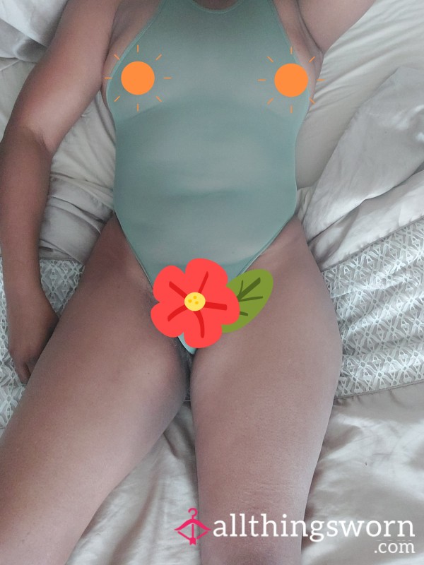 Up Close With My Worn Teal Bodysuit, Where Every Thread Holds My Scent And Secrets.