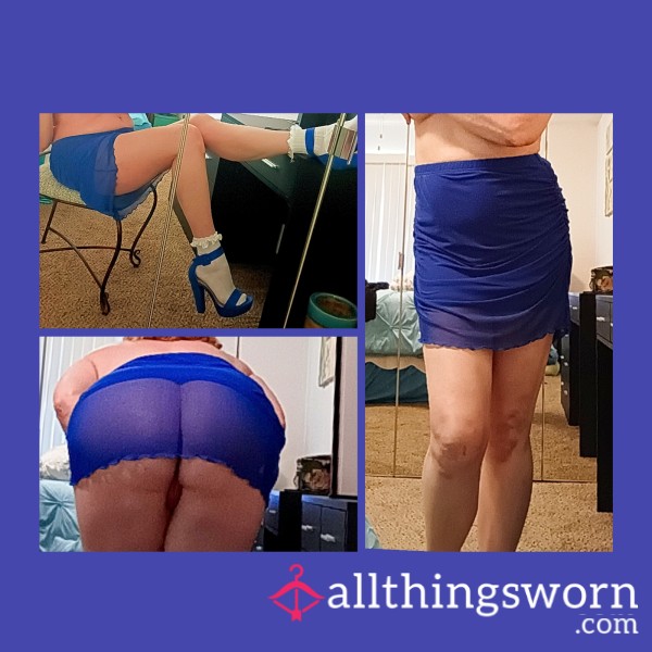 Upskirt Photos In This Electric Blue Skirt With Sheer Overlay - Let's Have Some Fun!