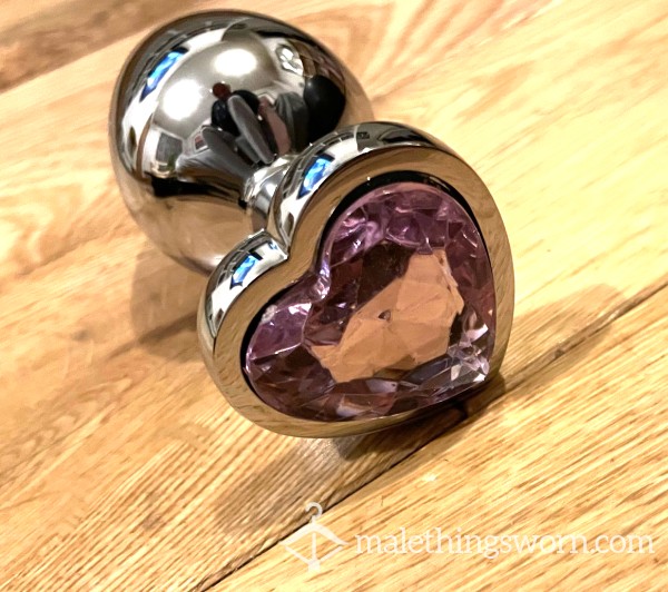 Used 3.5 Inch Silver Stainless Steel & Pink Heart Jewelled Bulb Bu*t Plug